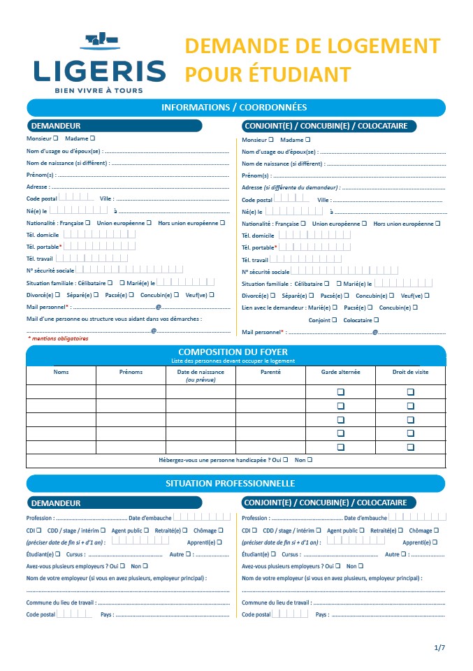demande logement étudiant LIGERIS
